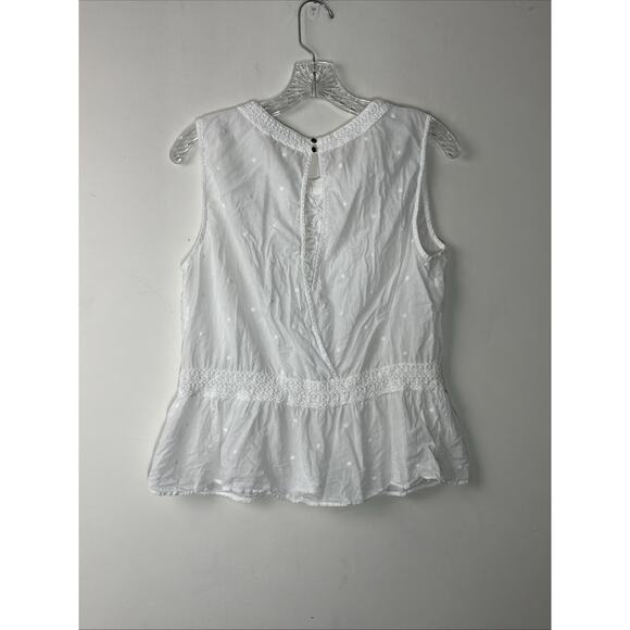 Roller Rabbit Embroidered Top Womens Large White Gauzy Ruffle Coastal Slit Back - Picture 2 of 11